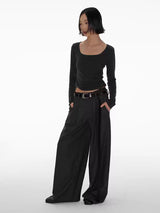 Women's Herringbone Pleated Wide Leg Pants