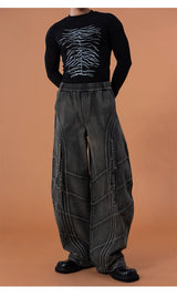 Men's Gray Curved Wide Leg Jeans