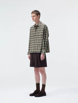 Short Color Block Plaid Cargo Shirt