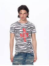 Zebra Print Letter Graphic Crew Neck Tee