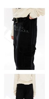 Washed Printed French Blue Cargo Pants