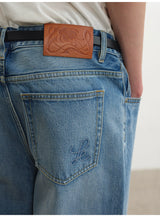 Rigid Washed Blue Straight Relaxed Jeans