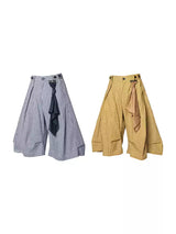 Detachable Plaid Pleated Cropped Pants
