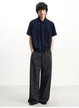 Tie-Front Striped Pleated Linen Pants