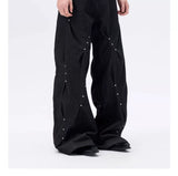 Pleated Wide Leg Raw Denim Jeans