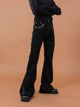 Men's Black Metal Ring Flare Jeans