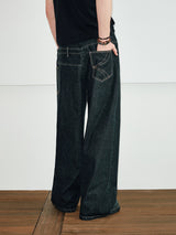 Men's Color-block Loose Raw Denim Jeans