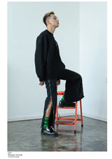 Men's Black Straight Side Zip Jeans