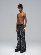 Fringed Ripped Washed Straight Jeans