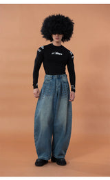 Men's Blue Riveted Curved Jeans