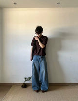 Wide Leg Cuffed Washed Jeans