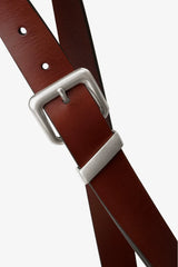Unisex Rectangular Brass Buckle Leather Belt