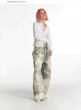 Vintage Digital Lace Print Flare Jeans