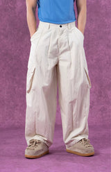Men's Beige Loose Curved Cargo Pants