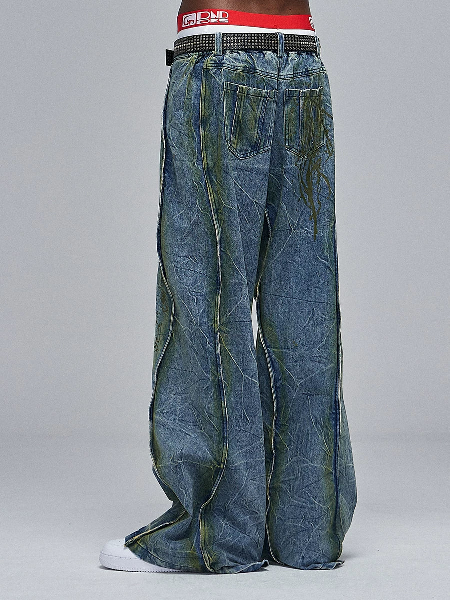 American Wide-Leg Washed Dirtyfit Jeans
