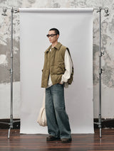 Distressed Whiskered Straight Leg Jeans