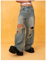 Men's Blue Distressed Wide Leg Jeans