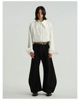Sharp Collared Striped Pleated Shirt