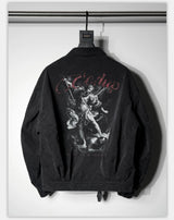 Cropped Boxy Black Vintage Printed Jacket