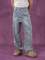 Men's Light Blue Sequined Baggy Jeans