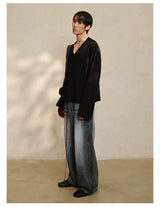 V-Neck Long Sleeve Merino Tencel Sweater