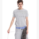 Gray Distressed Jacquard Slim Knit Tee