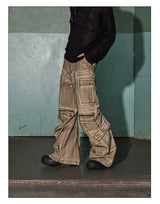 Distressed Drawstring Flare Cargo Pants