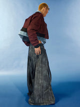 Cropped Two-Piece Maroon Denim Bomber Jacket