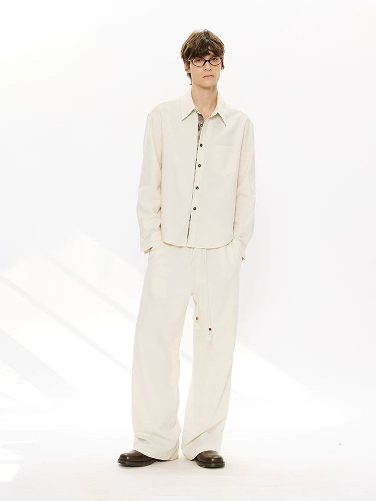 Straight Leg Drawstring Linen Tencel Pants