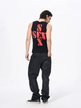 White Cotton Letter Print Sleeveless Tank Top