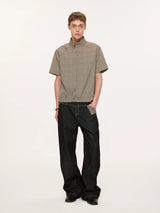 White Short Sleeve Harrington Houndstooth Shirt