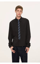Plaid Tie Patchwork Long Sleeve Shirt