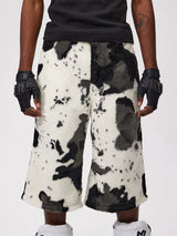 Cropped Cow Print Faux Fur Shorts