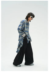 Washed Distressed Detachable Plaid Jeans