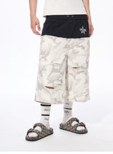 Men's Patchwork Ripped White Camo Pants