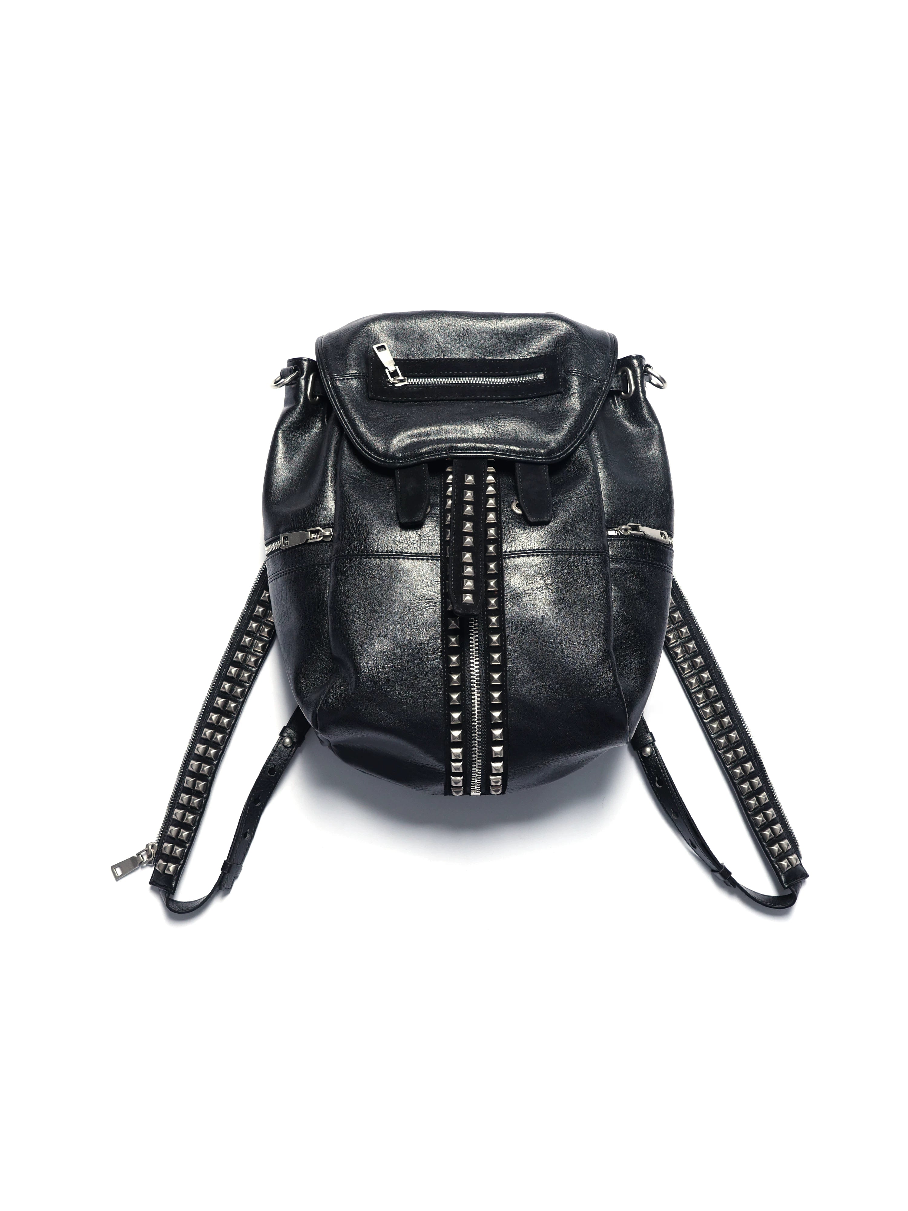 Riveted Adjustable Two-tone Leather Bucket Backpack