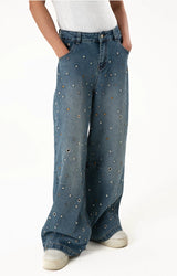 Men's Rhinestone Wide Leg Jeans