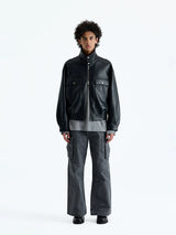 Vintage Faux Leather Multi-Pocket Cropped Jacket