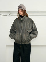 Men's Washed Denim Stand Collar Jacket
