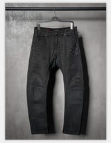 Waxed Distressed Curved Slim Jeans