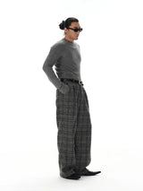 Black Grey Plaid Wool Pants