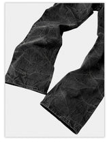 Distressed Washed Black Slub Straight Jeans