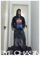 Washed Distressed Slim Fit Cropped Hoodie