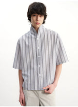 Short-Sleeve Striped Cotton Linen Shirt