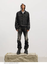 Curved Leg Stretchy Washed Distressed Jeans