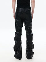 Slim Curved Leather Pants with Zippers