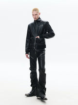 Black Slim Fit Zip-Collar Leather Jacket