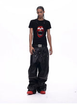 Demon Skull Rhinestone Print Crew Neck Tee