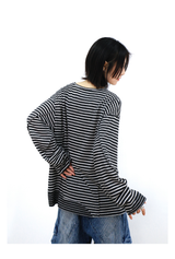 Striped Cutout Neck Long Sleeve Tee
