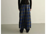 Reversible Pleated Frayed Plaid Denim Skort